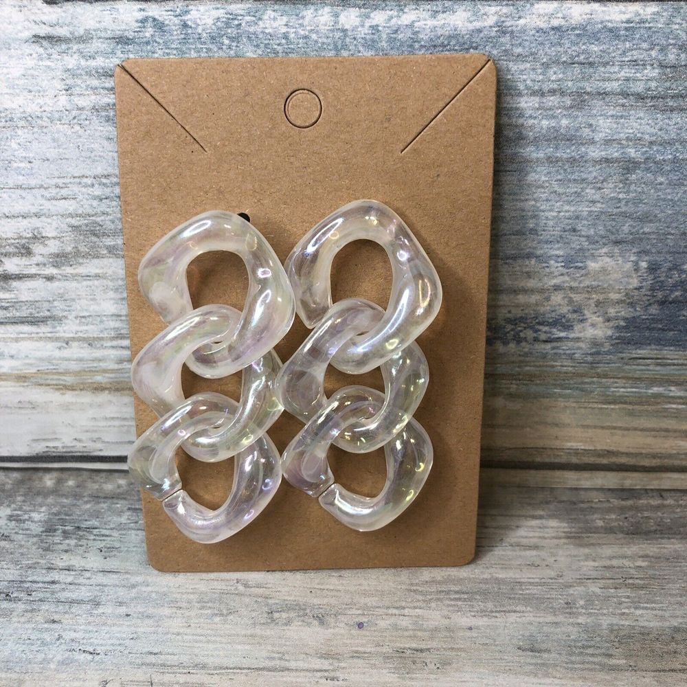 Acrylic Chain Loop Dangle Transparent Earrings Luminous‎ NWOT Chunky